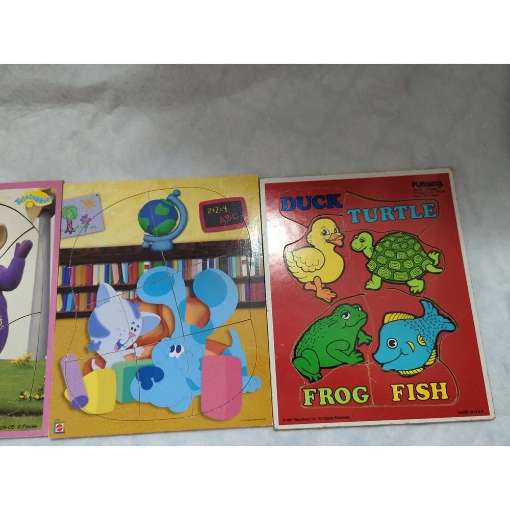 Barney Blues Clues Teletubbies Playskool Swim Wooden Puzzles Vintage lot